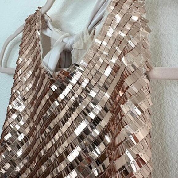 Free People Rose Gold Sequin Halter Top Glam Party Celebration Rave Whimsical - Picture 3 of 5